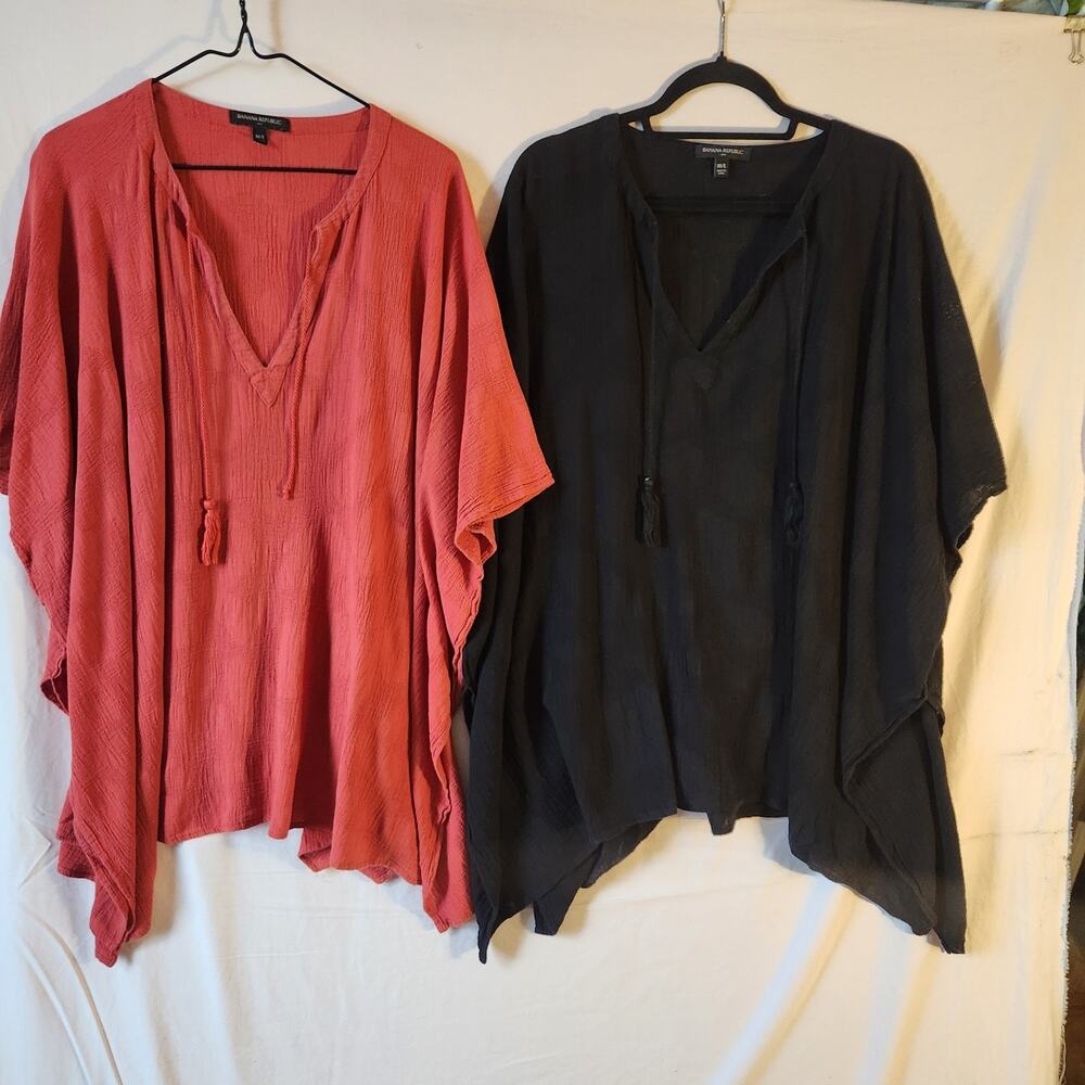Banana Republic Sz M/L Tunic Tops Black Orange Beach Cover Ups Lot Of 2 Flowy